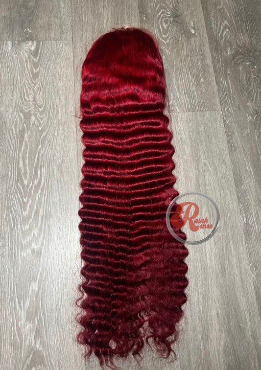 Burgundy Envy Deep Wave Human Hair Full Lace Frontal Wigs